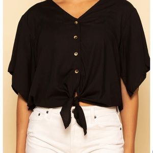 Canary Flutter Sleeve tie front top in black